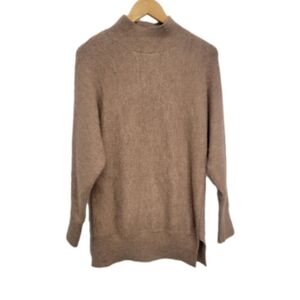 Magaschoni High Neck Long Sleeve Side Bottom Hem Slit Sweater